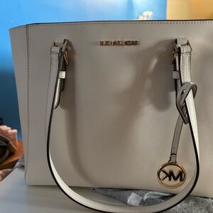 Michael Kors White Structured Tote with Silver Hardware